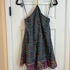 Free People Boho Floral 2-Piece Set Medium Smocked Shorts Halter Top Tassel Tie